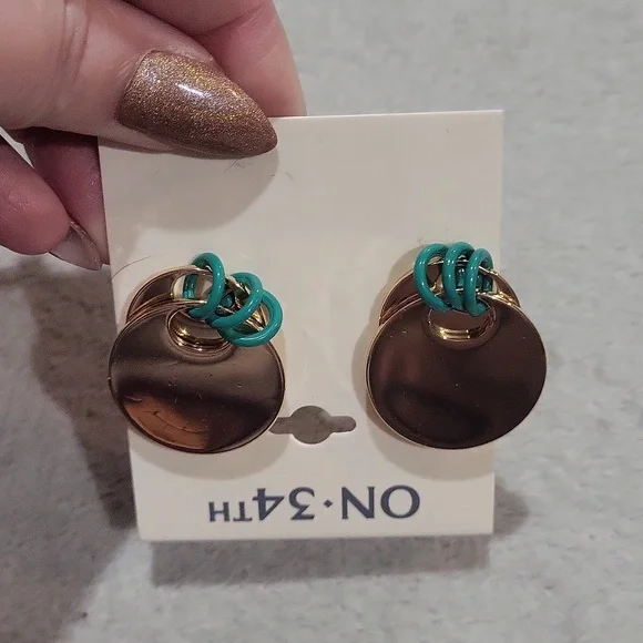 ON 34TH Gold and Teal Earrings - Picture 5 of 5